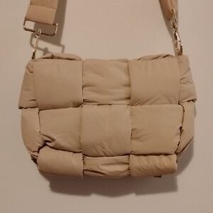 Quilted Puffer Shoulder Bag in Beige